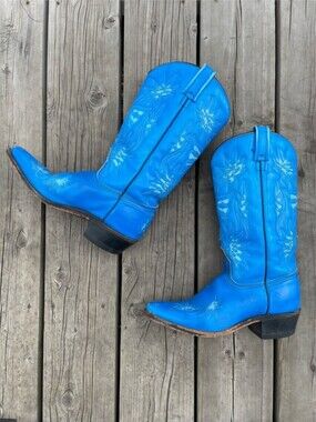 RARE Vintage Blue Leather Western Cowboy Boots